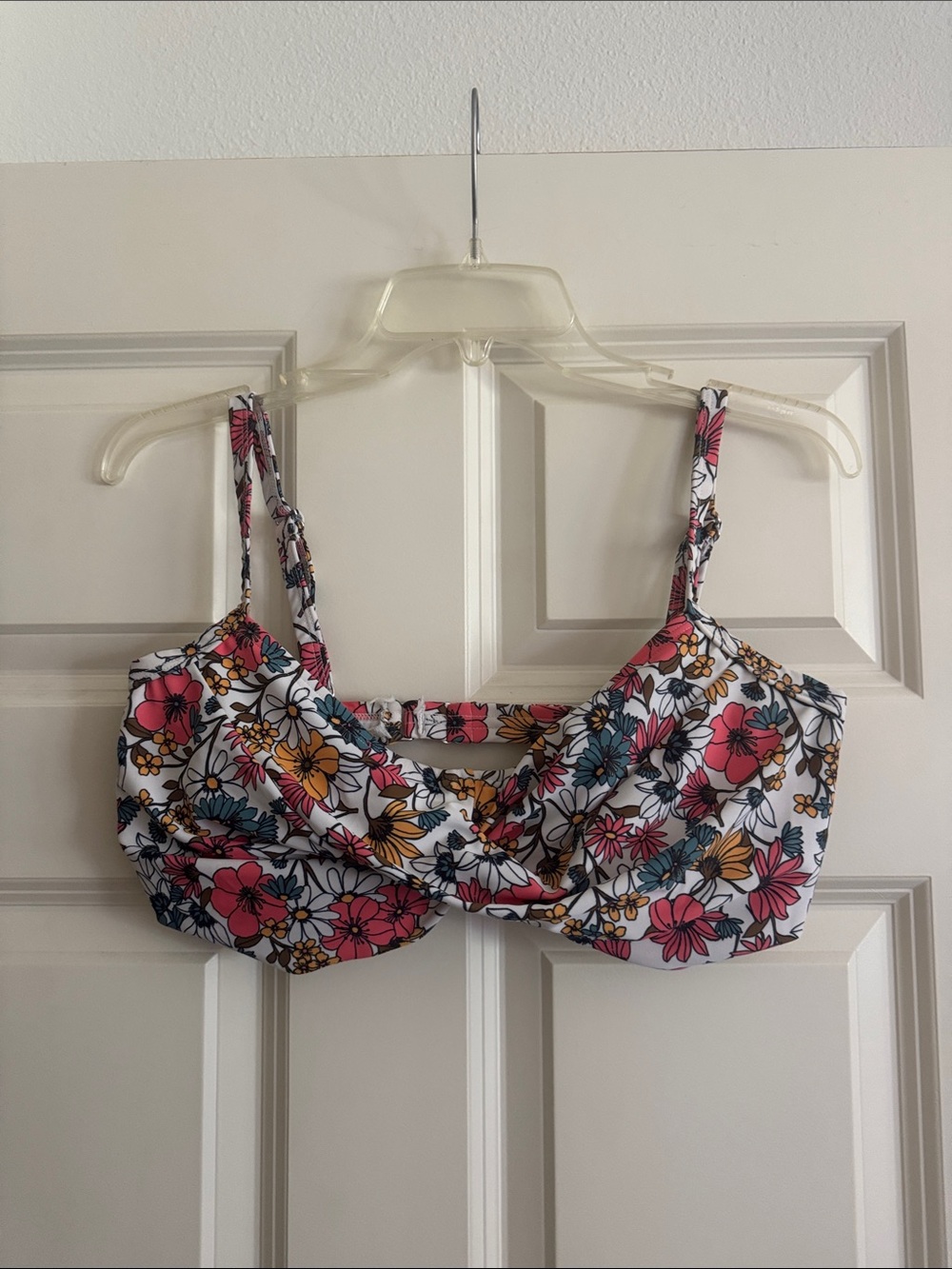 Venus Floral Bikini Top in White with Pink & Yellow Flowers size DDD